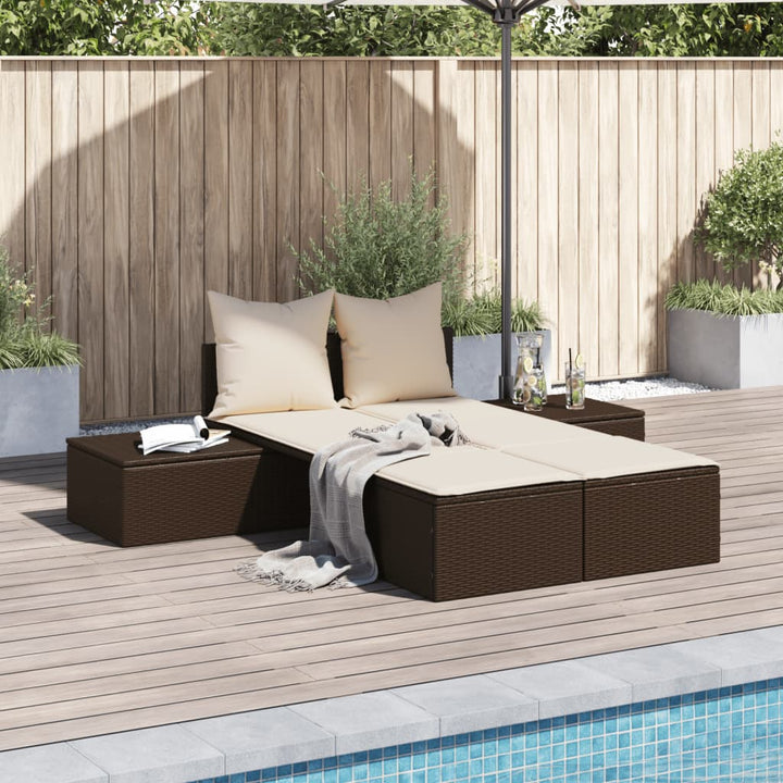 solseng med hynder polyrattan brun