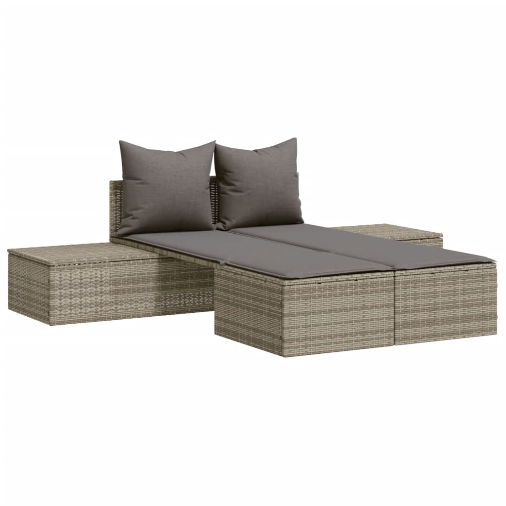 loungesofa med hynder polyrattan grå