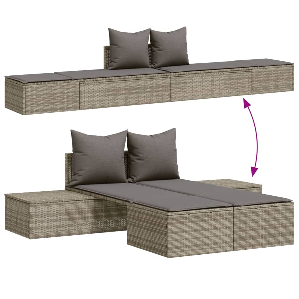 loungesofa med hynder polyrattan grå