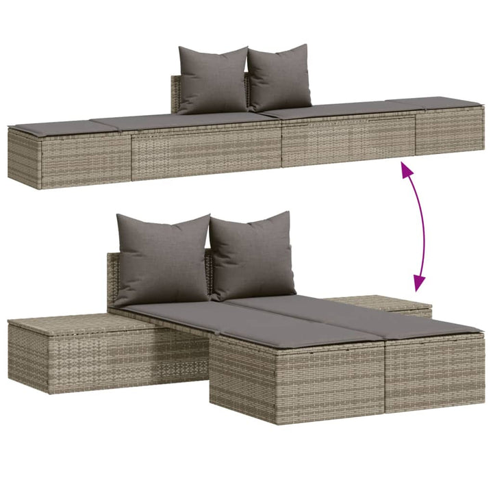 loungesofa med hynder polyrattan grå