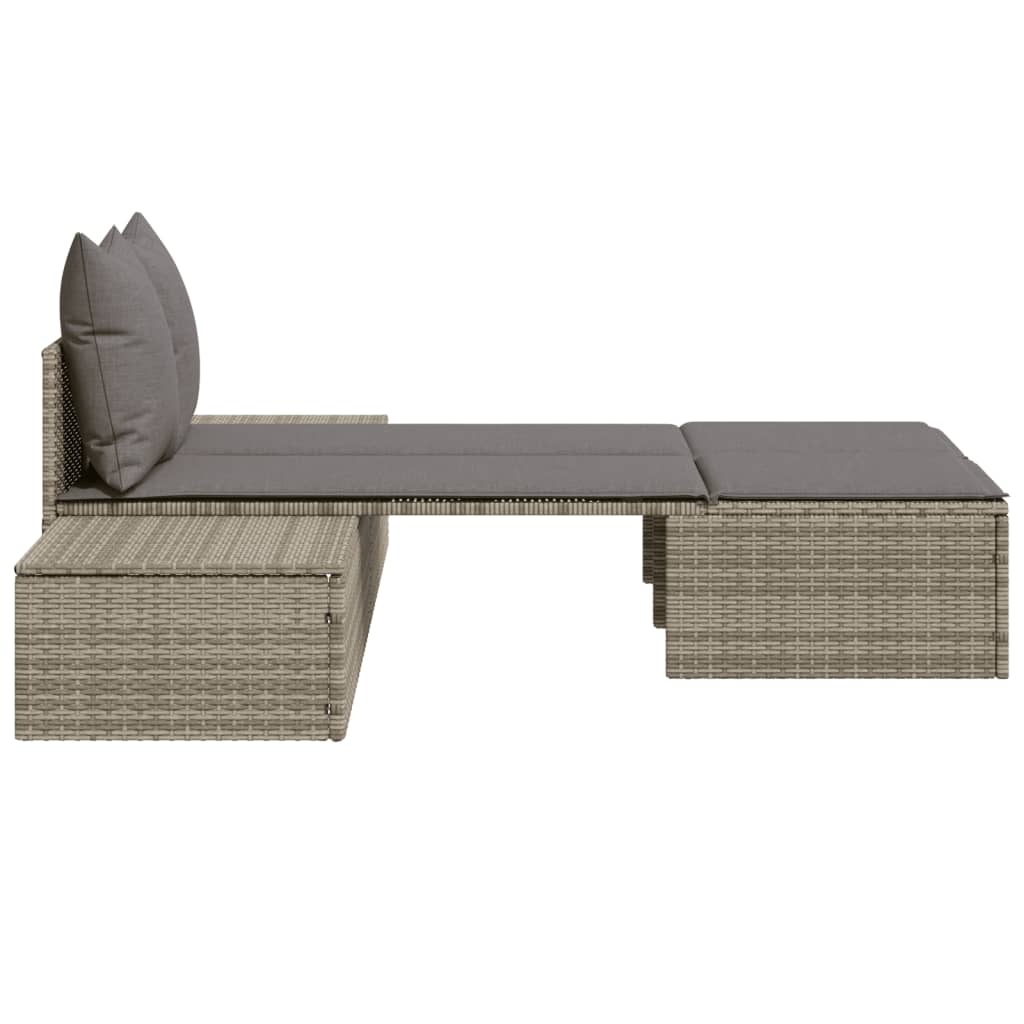 loungesofa med hynder polyrattan grå
