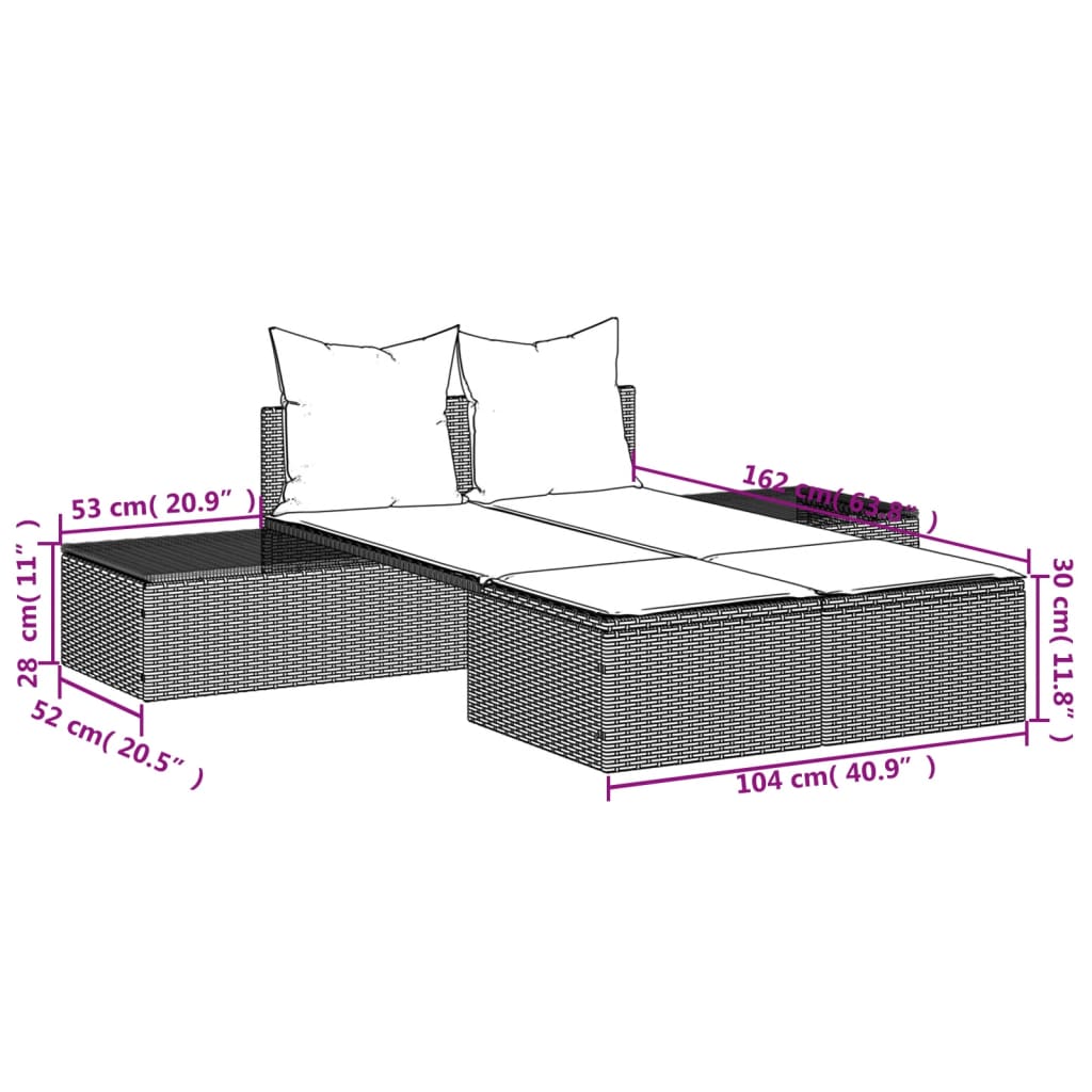 loungesofa med hynder polyrattan grå