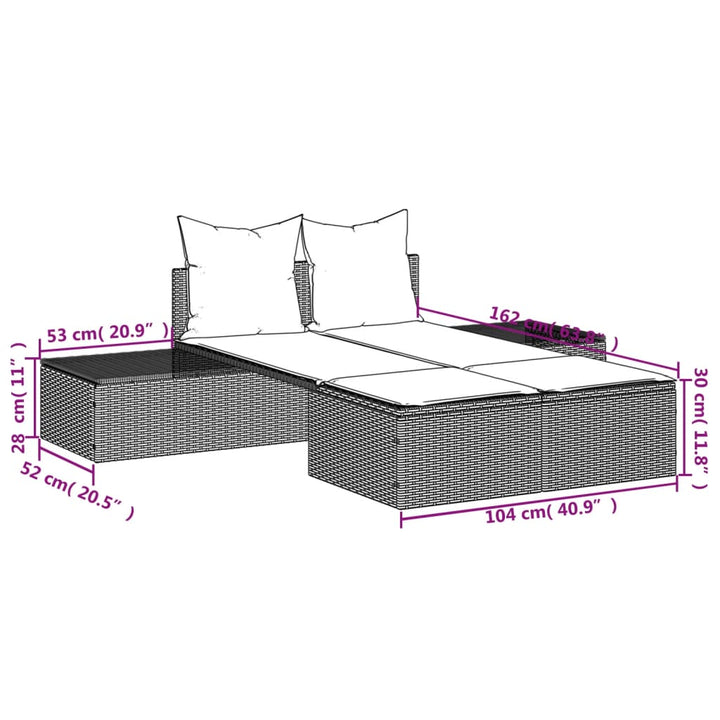 loungesofa med hynder polyrattan grå