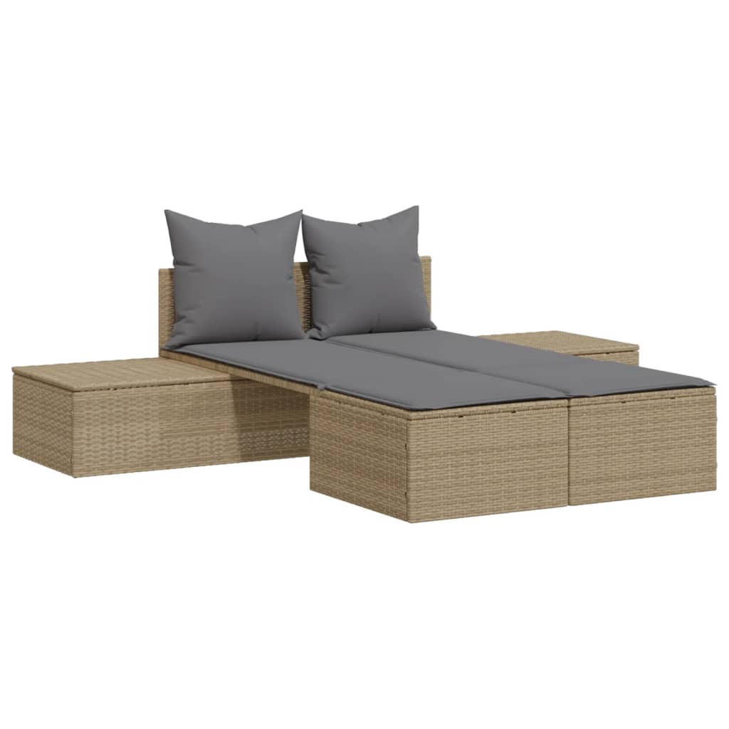 solseng med hynder polyrattan beige