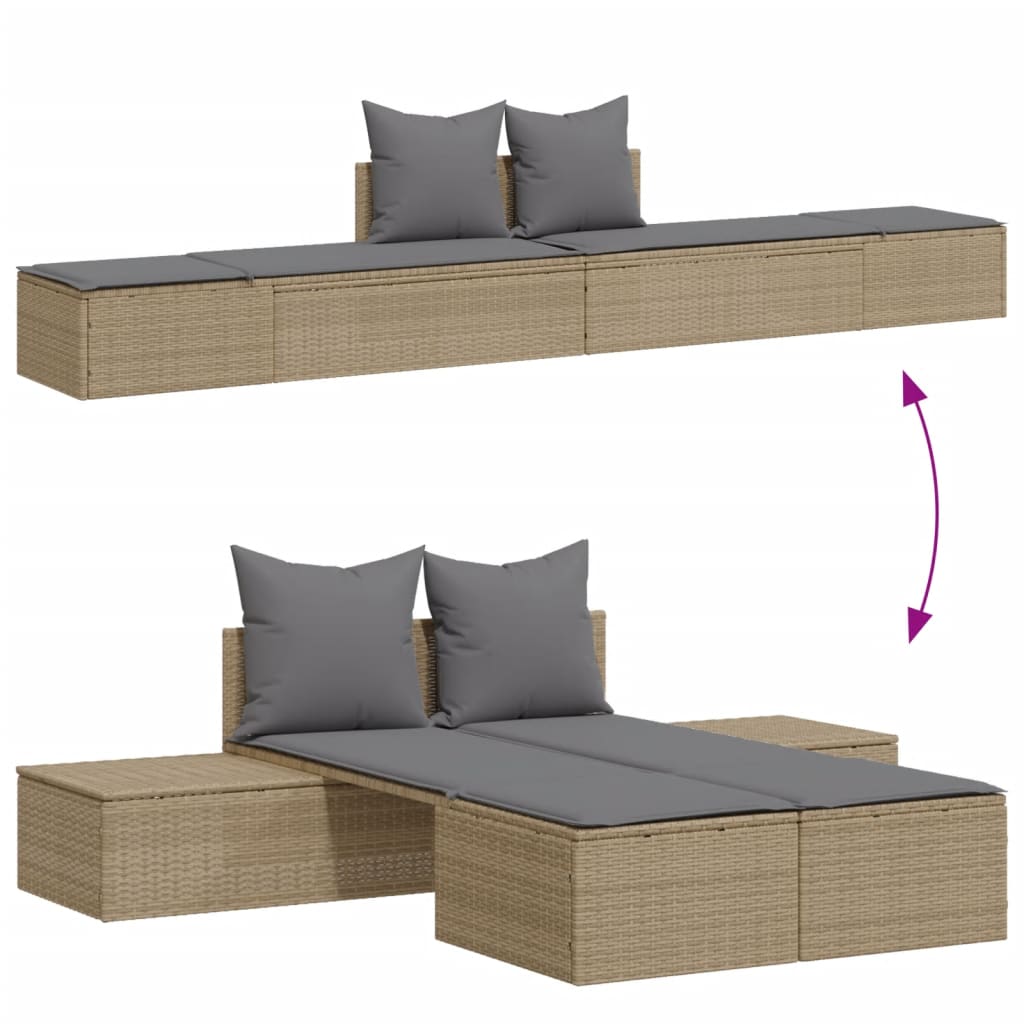 solseng med hynder polyrattan beige