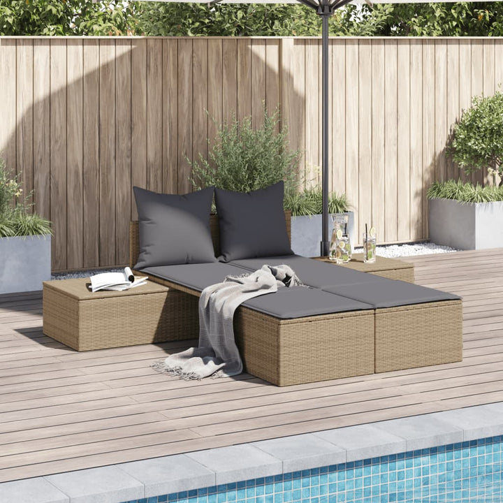 solseng med hynder polyrattan beige