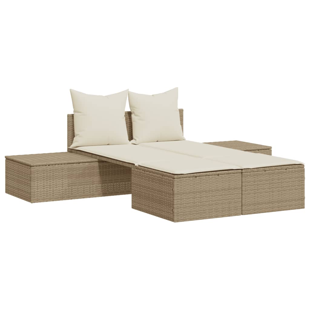 solseng med hynder polyrattan beige