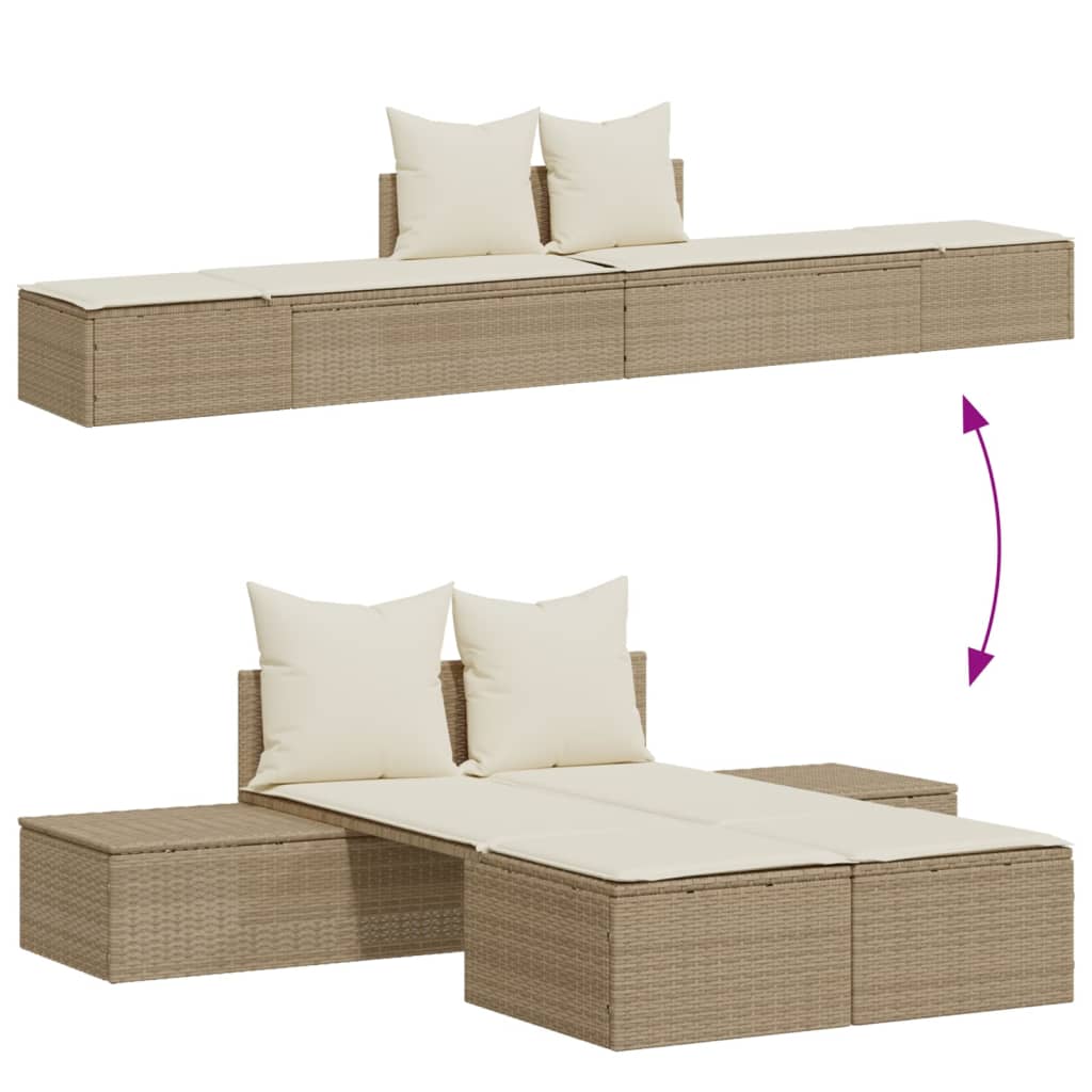 solseng med hynder polyrattan beige