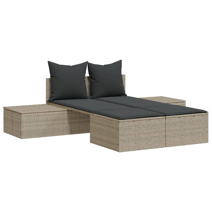 solseng med hynder polyrattan lysegrå