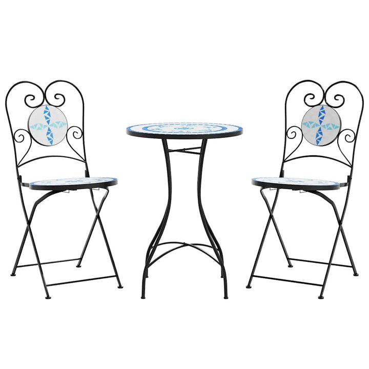 bistrosæt med mosaikdesign jern og keramik blå og hvid