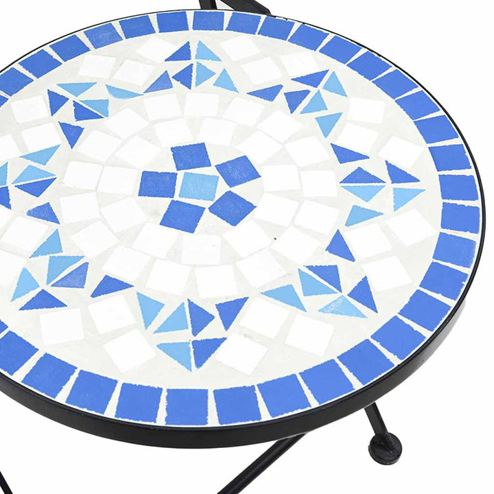 bistrosæt med mosaikdesign jern og keramik blå og hvid