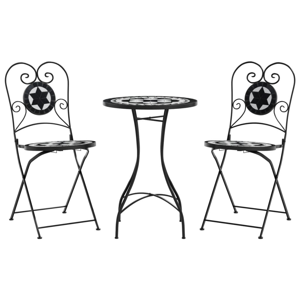 bistrosæt med mosaikdesign jern og keramik sort og hvid