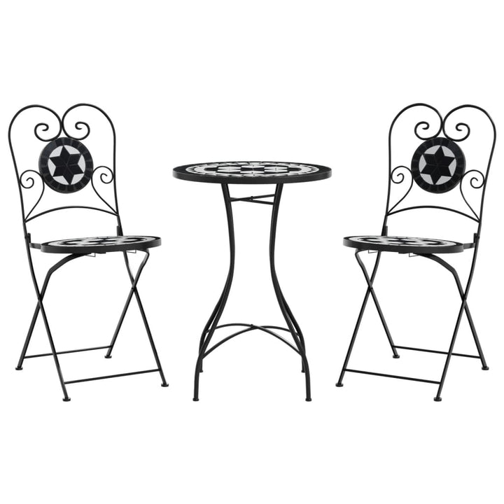 bistrosæt med mosaikdesign jern og keramik sort og hvid
