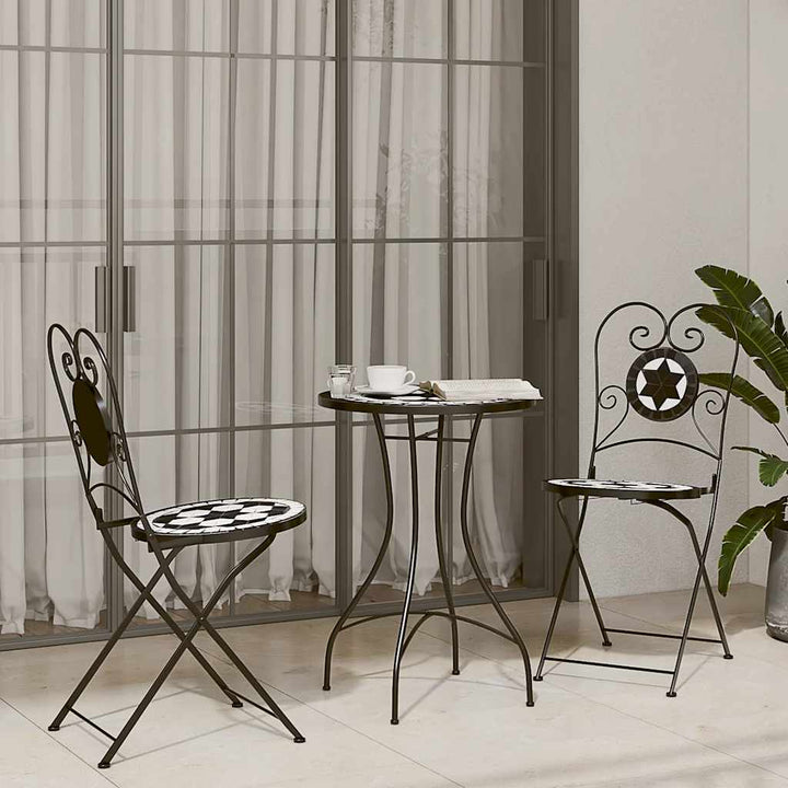 bistrosæt med mosaikdesign jern og keramik sort og hvid