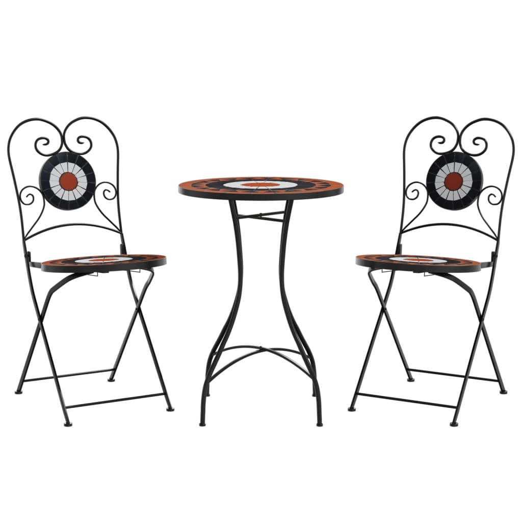 bistrosæt med mosaikdesign jern og keramik terrakotta og hvid