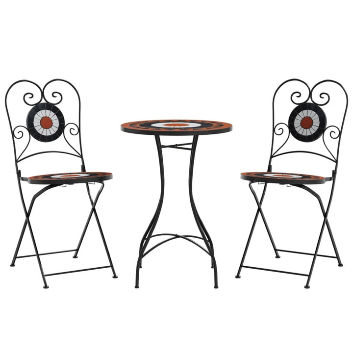 bistrosæt med mosaikdesign jern og keramik terrakotta og hvid