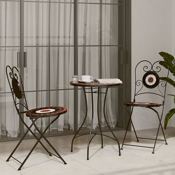 bistrosæt med mosaikdesign jern og keramik terrakotta og hvid