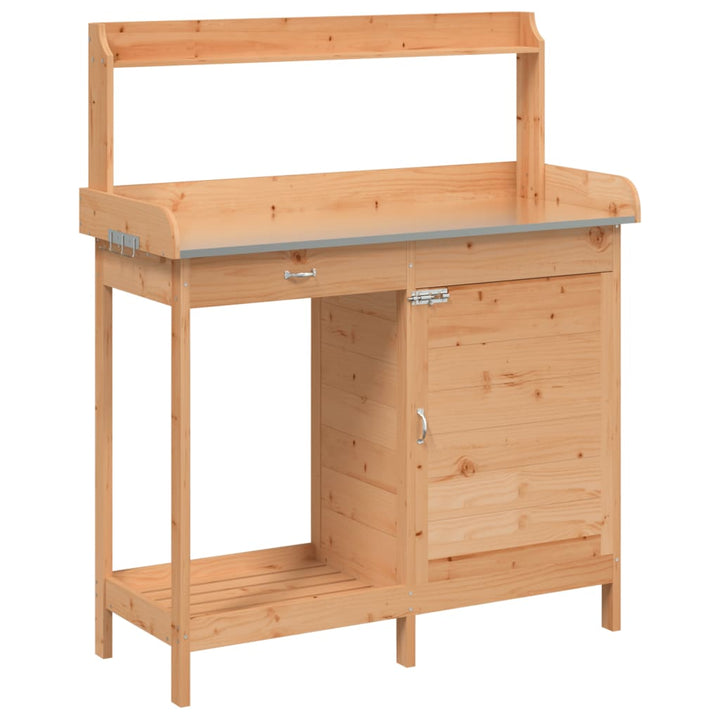 pottebænk med skab 110,5x45x124,5 cm massivt grantræ brun