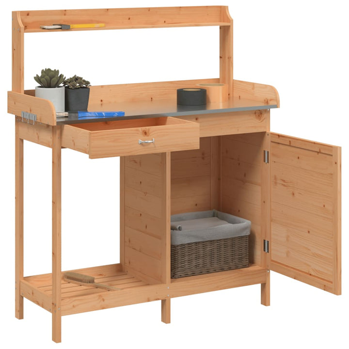 pottebænk med skab 110,5x45x124,5 cm massivt grantræ brun