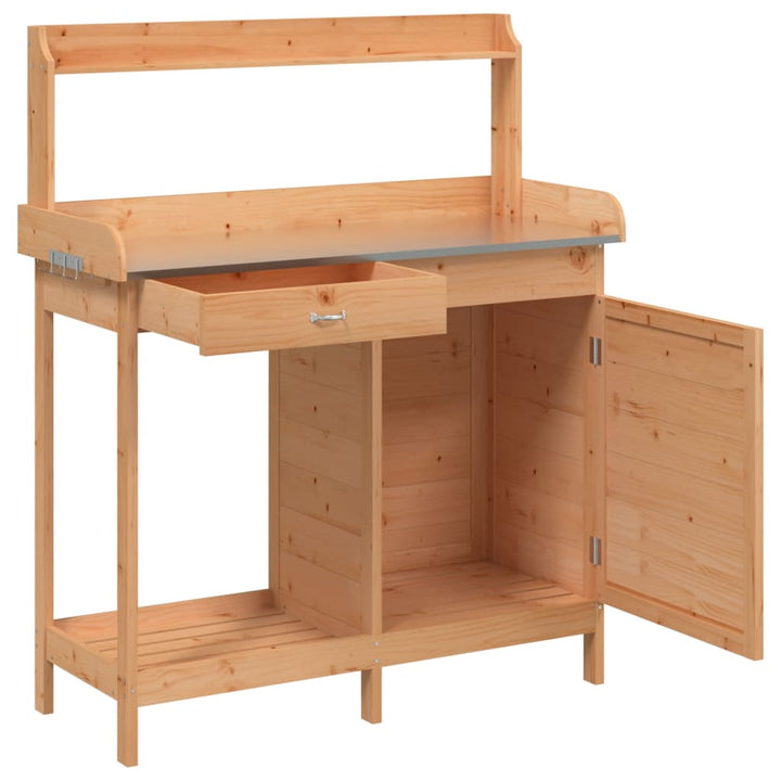 pottebænk med skab 110,5x45x124,5 cm massivt grantræ brun