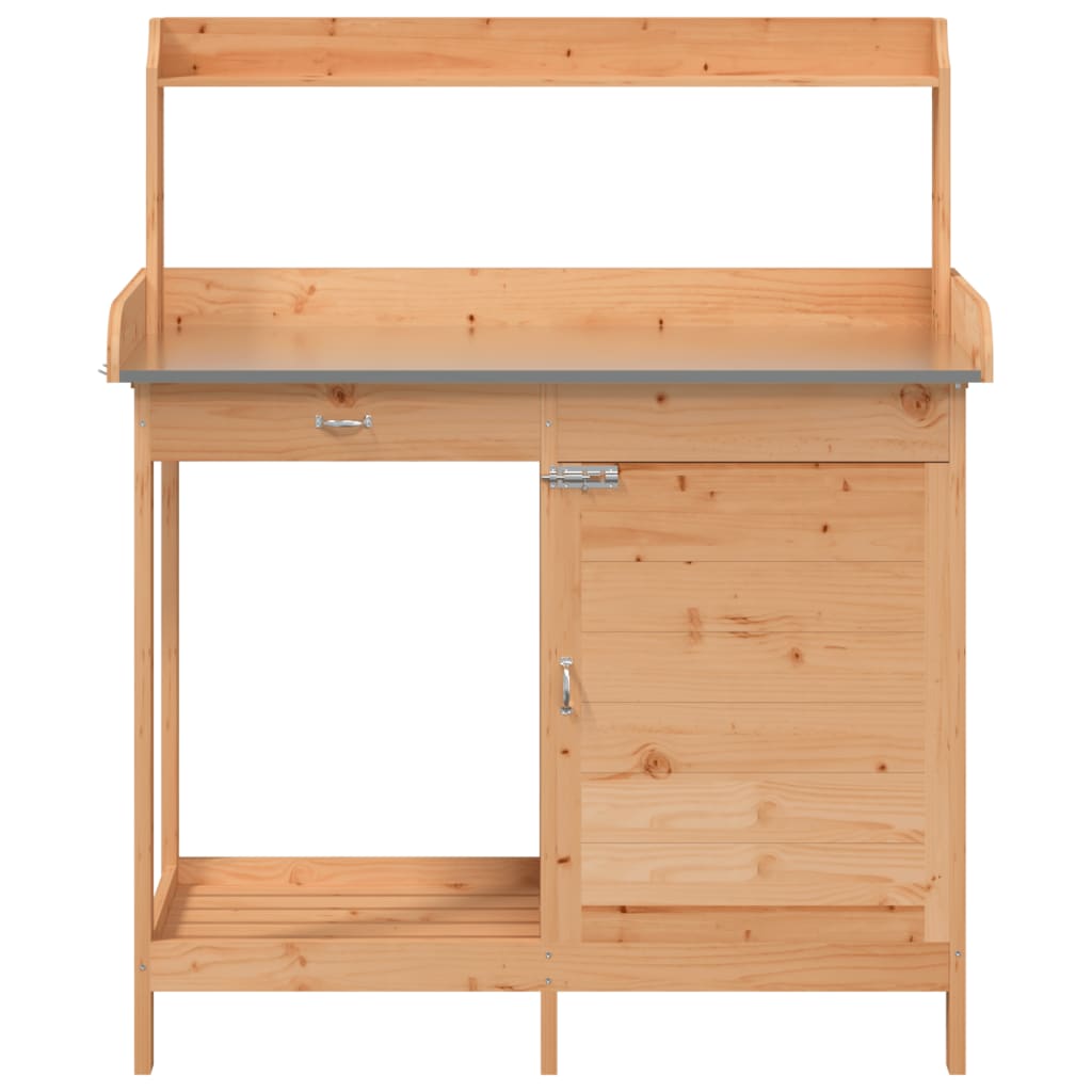 pottebænk med skab 110,5x45x124,5 cm massivt grantræ brun