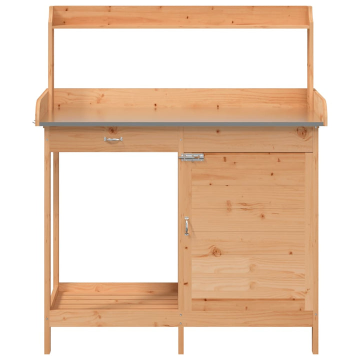 pottebænk med skab 110,5x45x124,5 cm massivt grantræ brun