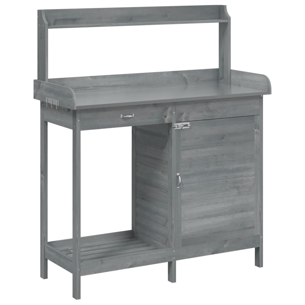 pottebænk med skab 110,5x45x124,5 cm massivt grantræ grå