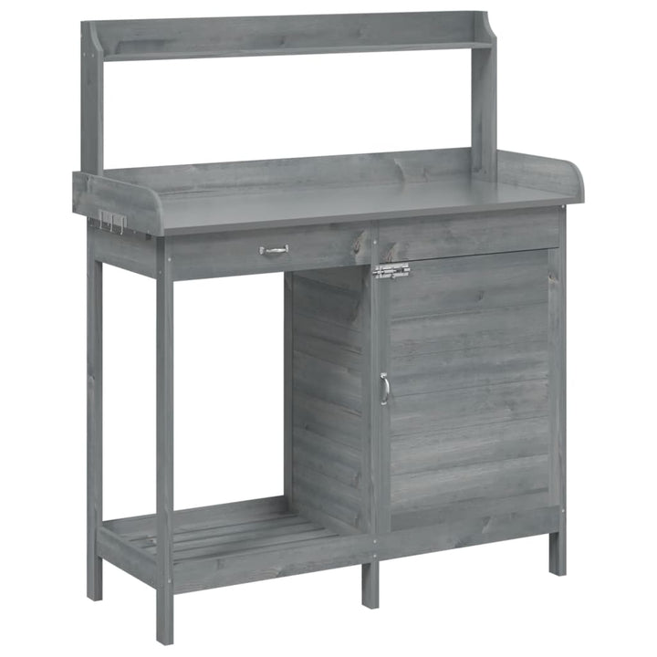 pottebænk med skab 110,5x45x124,5 cm massivt grantræ grå