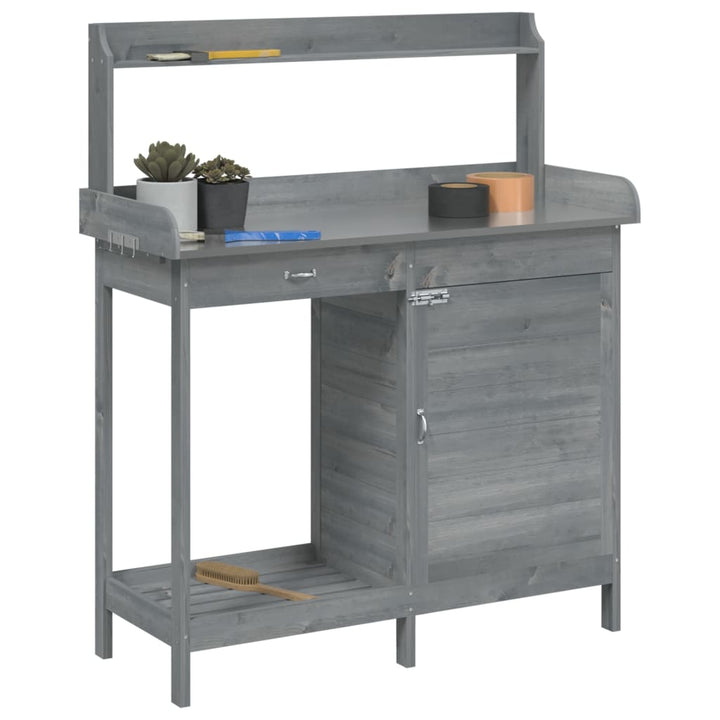 pottebænk med skab 110,5x45x124,5 cm massivt grantræ grå
