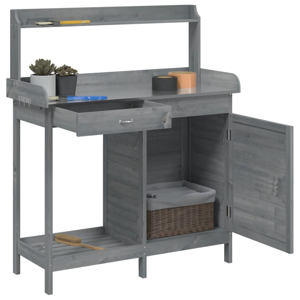 pottebænk med skab 110,5x45x124,5 cm massivt grantræ grå
