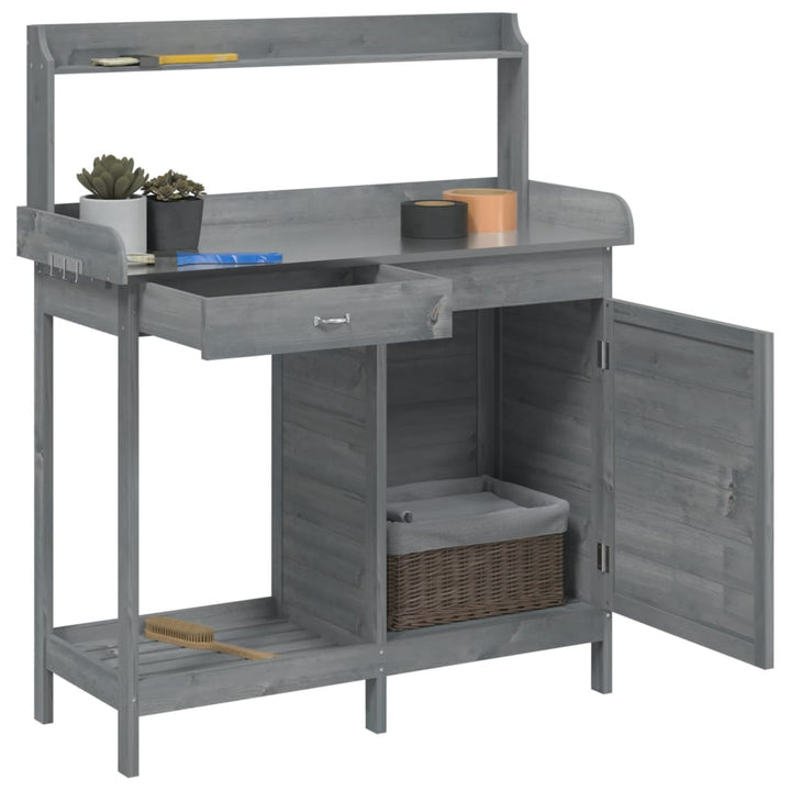 pottebænk med skab 110,5x45x124,5 cm massivt grantræ grå