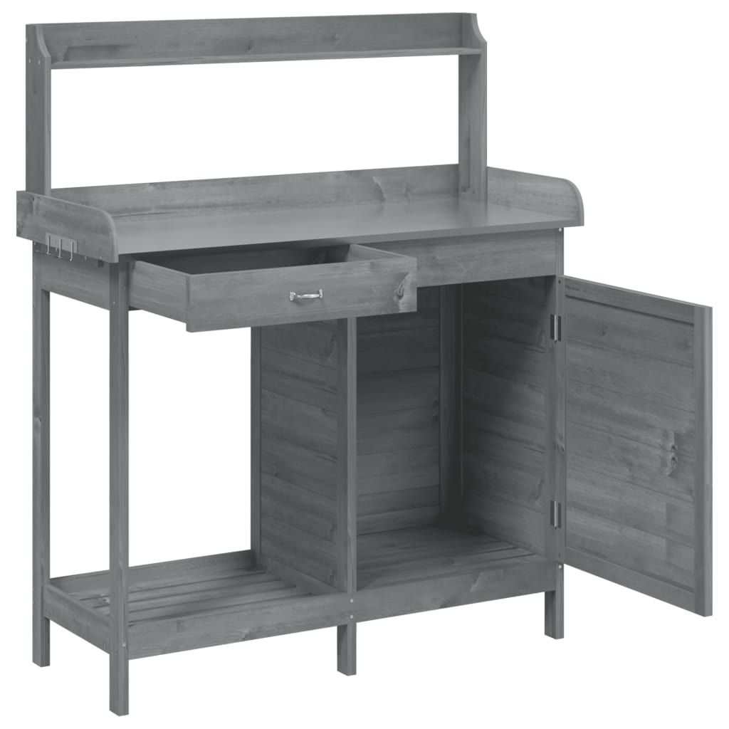 pottebænk med skab 110,5x45x124,5 cm massivt grantræ grå