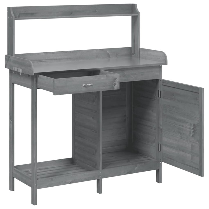 pottebænk med skab 110,5x45x124,5 cm massivt grantræ grå