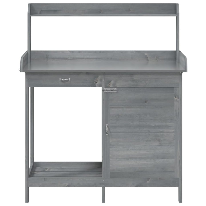 pottebænk med skab 110,5x45x124,5 cm massivt grantræ grå