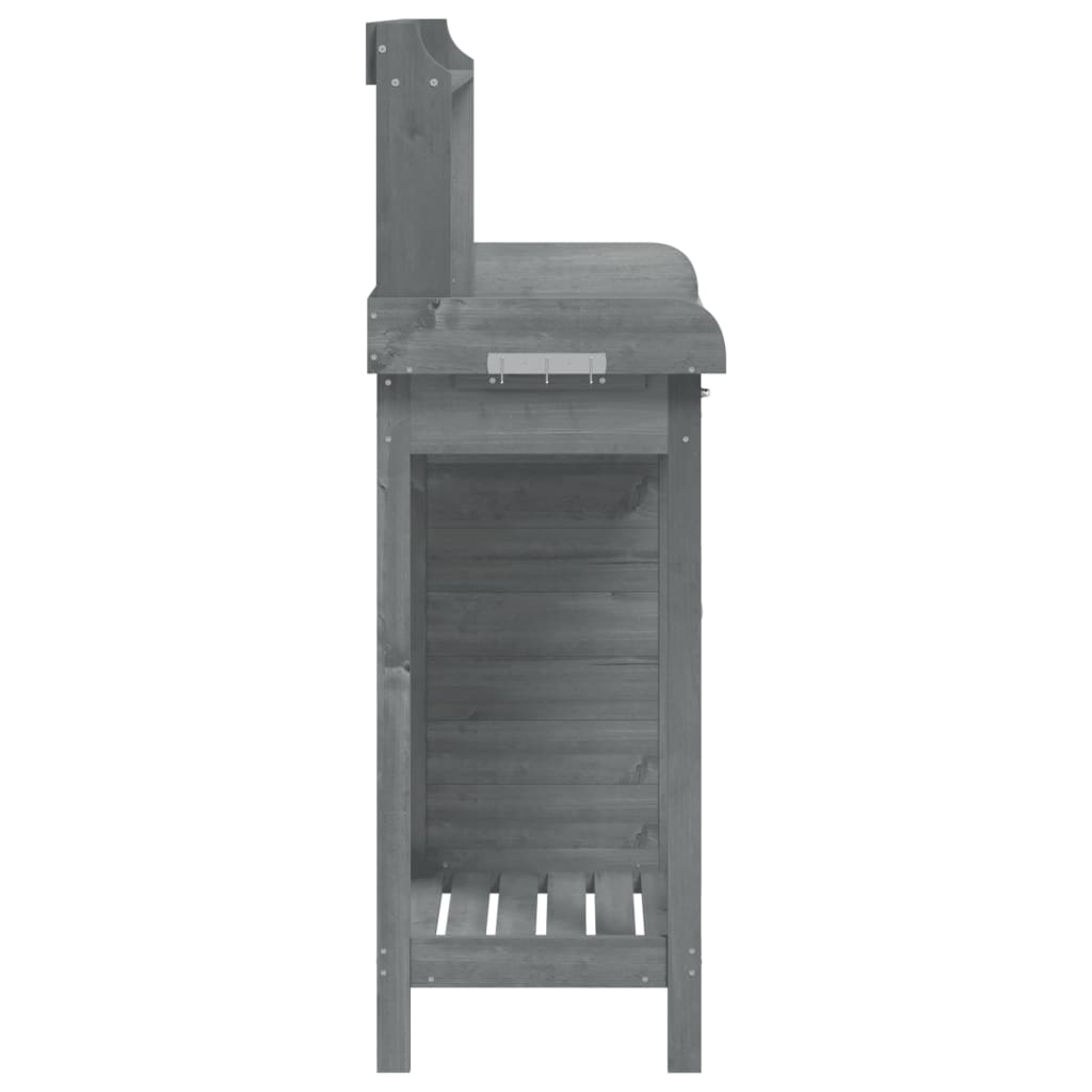 pottebænk med skab 110,5x45x124,5 cm massivt grantræ grå