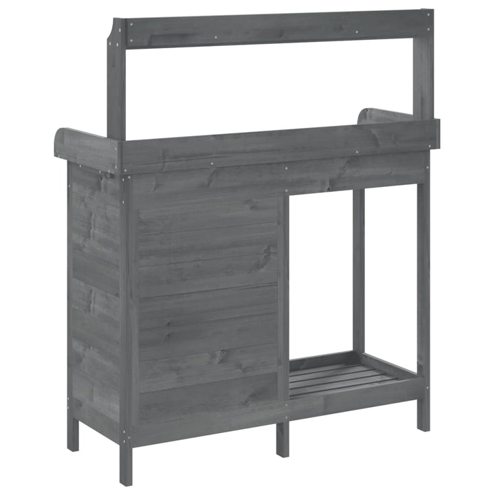 pottebænk med skab 110,5x45x124,5 cm massivt grantræ grå