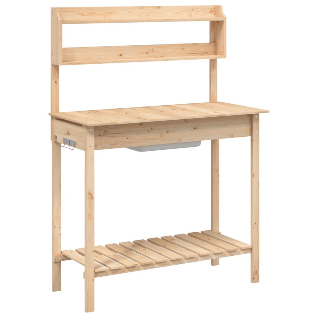 pottebænk med vask 147,5x44x139,5 cm massivt grantræ