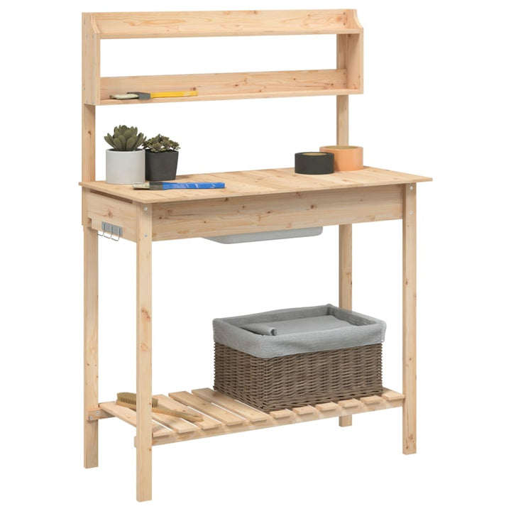 pottebænk med vask 147,5x44x139,5 cm massivt grantræ