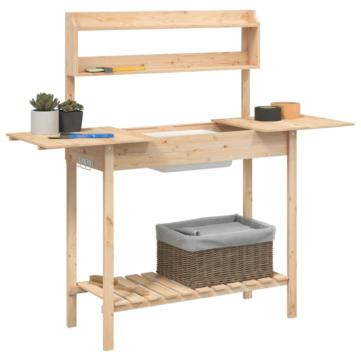 pottebænk med vask 147,5x44x139,5 cm massivt grantræ