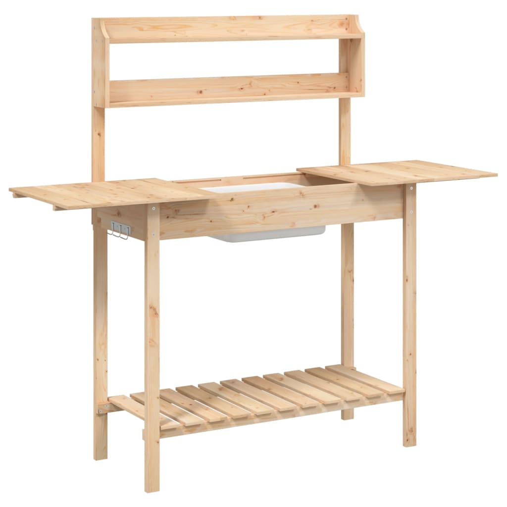 pottebænk med vask 147,5x44x139,5 cm massivt grantræ