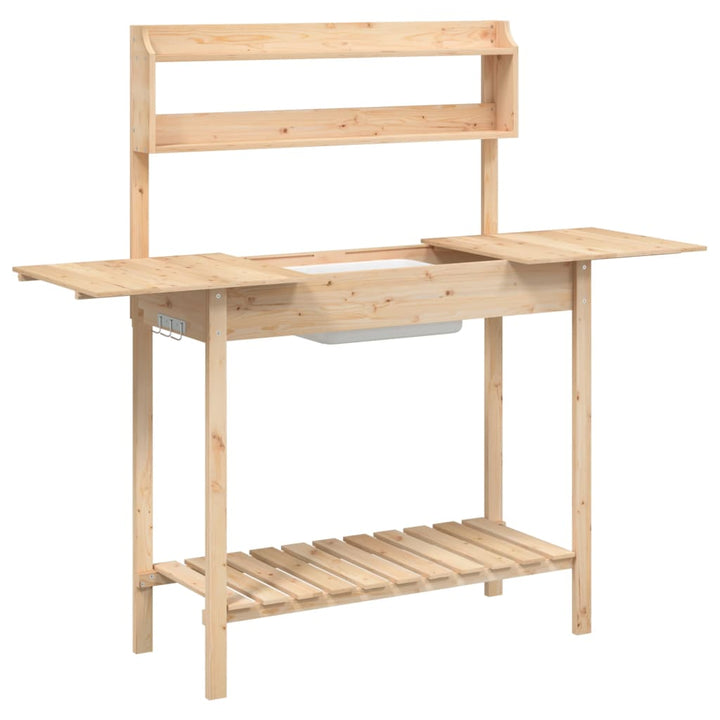pottebænk med vask 147,5x44x139,5 cm massivt grantræ