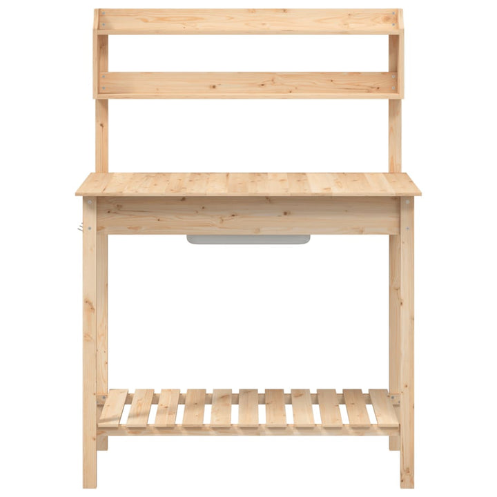 pottebænk med vask 147,5x44x139,5 cm massivt grantræ