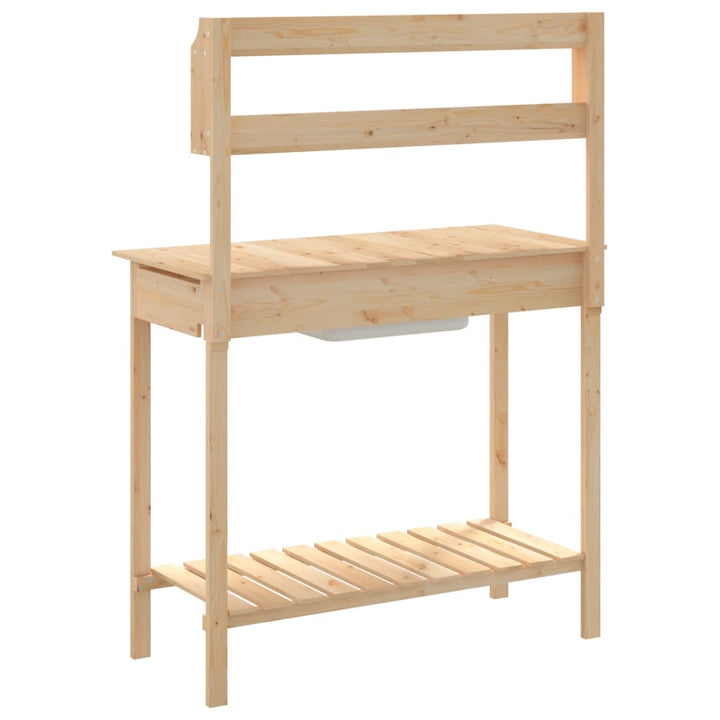 pottebænk med vask 147,5x44x139,5 cm massivt grantræ