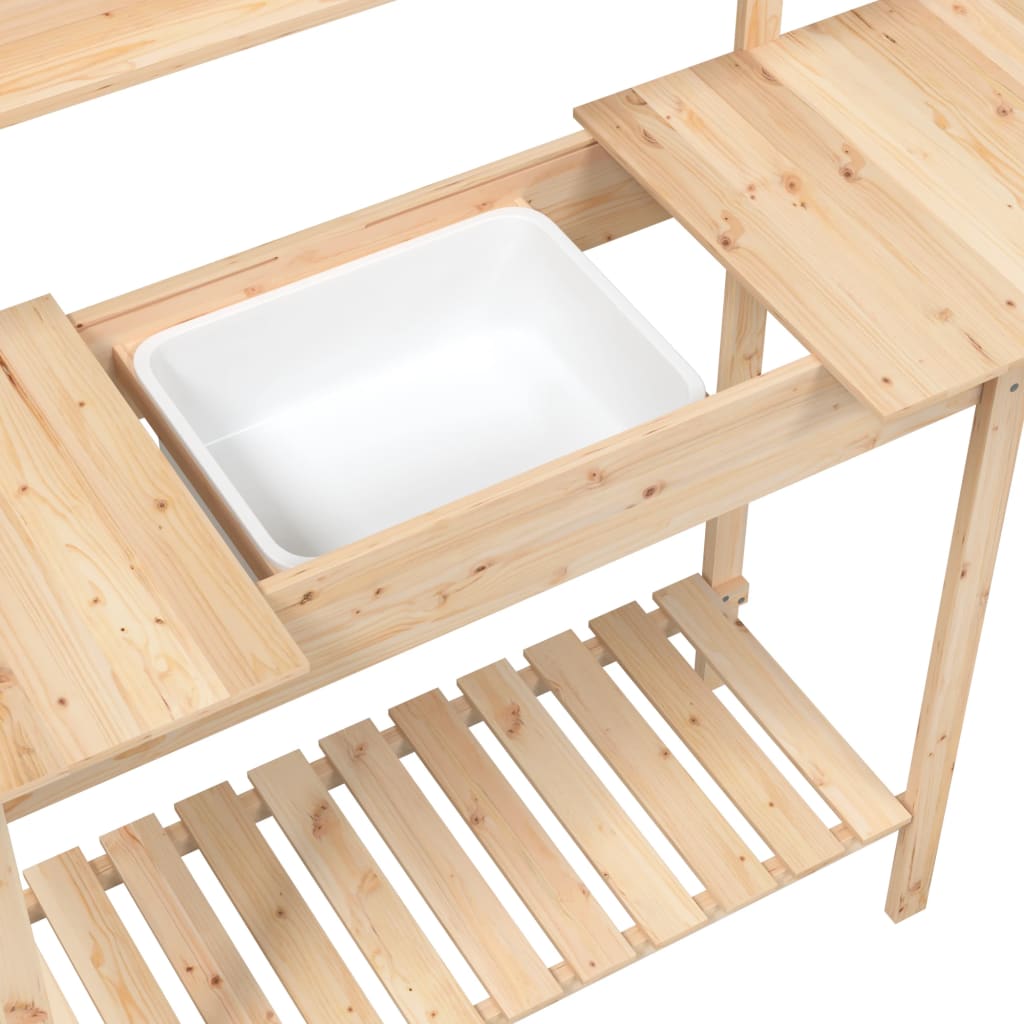 pottebænk med vask 147,5x44x139,5 cm massivt grantræ