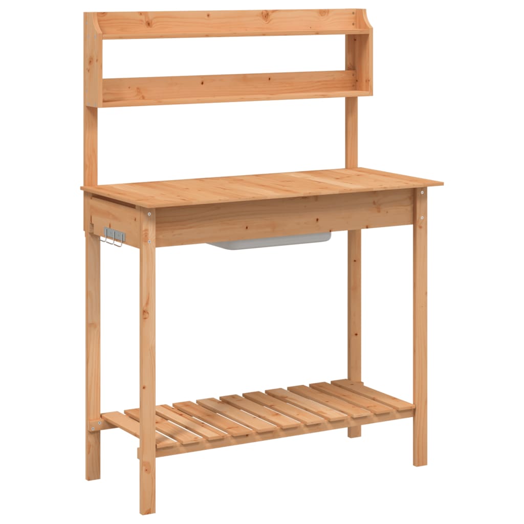 pottebænk med vask 147,5x44x139,5 cm massivt grantræ brun