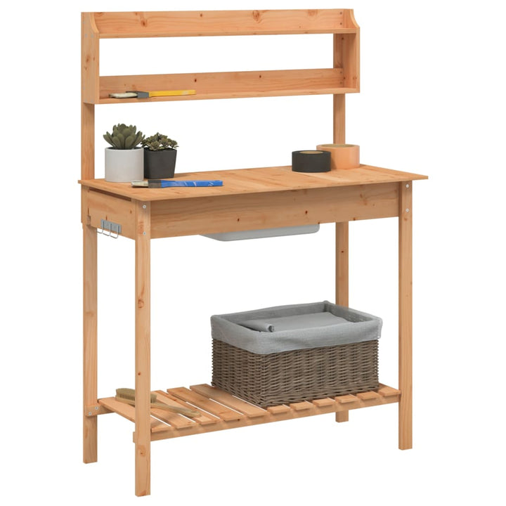pottebænk med vask 147,5x44x139,5 cm massivt grantræ brun