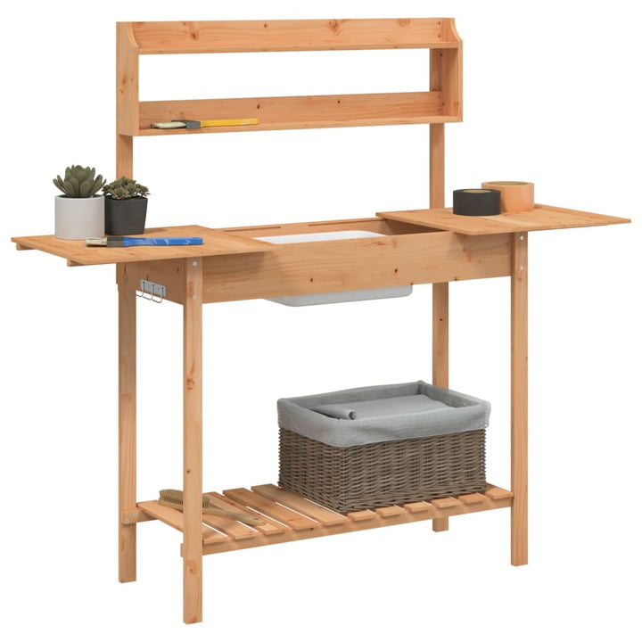 pottebænk med vask 147,5x44x139,5 cm massivt grantræ brun