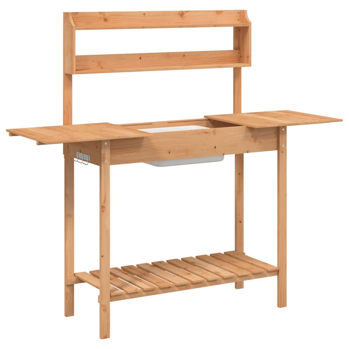 pottebænk med vask 147,5x44x139,5 cm massivt grantræ brun