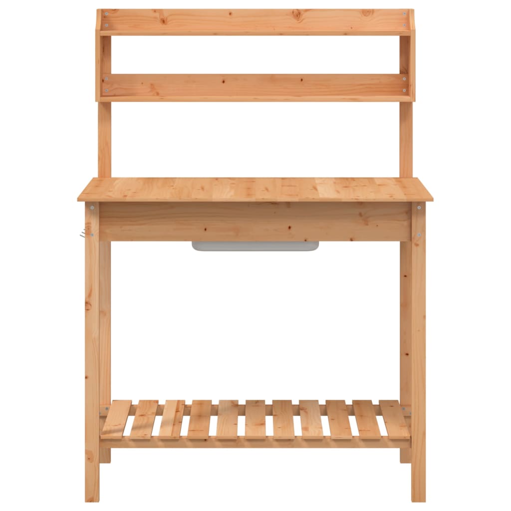 pottebænk med vask 147,5x44x139,5 cm massivt grantræ brun
