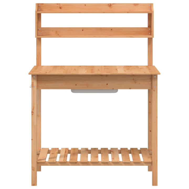 pottebænk med vask 147,5x44x139,5 cm massivt grantræ brun